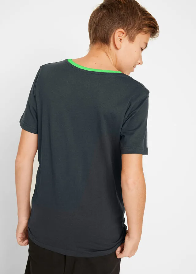 Camiseta para niños (2 unidades) de algodón orgánico Negro/verde brillante